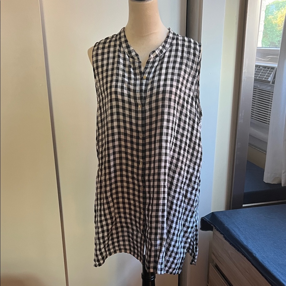 Eileen Fisher Black and White Gingham Sleeveless Top